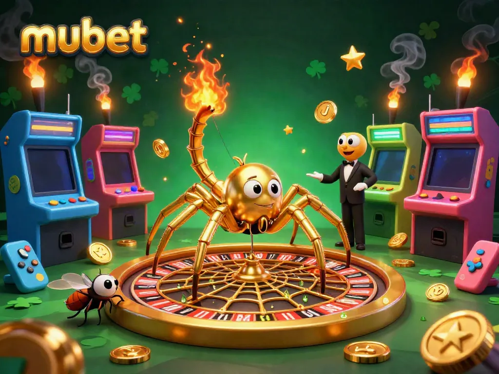 Spin the roulette wheel with mubet as the golden spider weaves a thrilling casino scene.