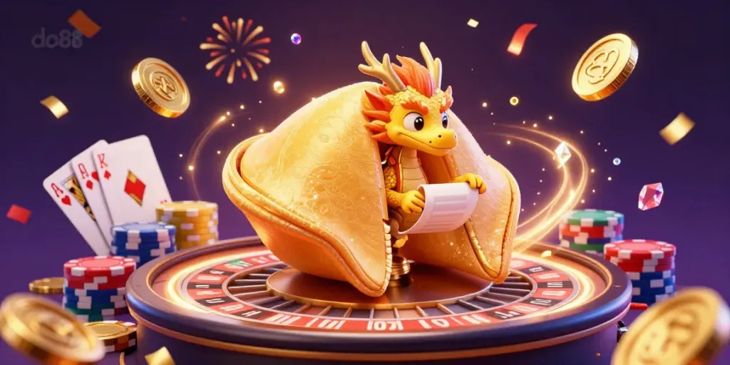 Experience the excitement of da88 with golden treasures and a wise dragon in an enchanting casino scene.