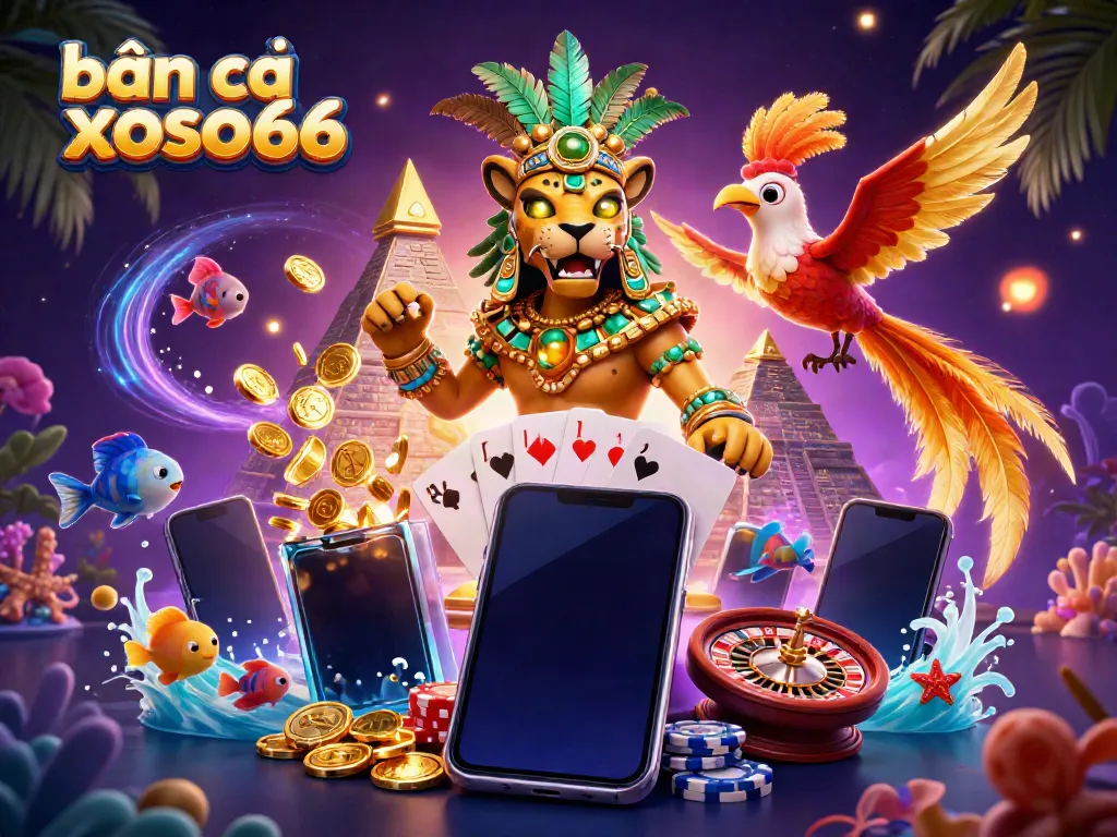 Engage in thrilling fish shooting with bắn cá xoso66's exhilarating gameplay surrounded by vibrant sea characters.