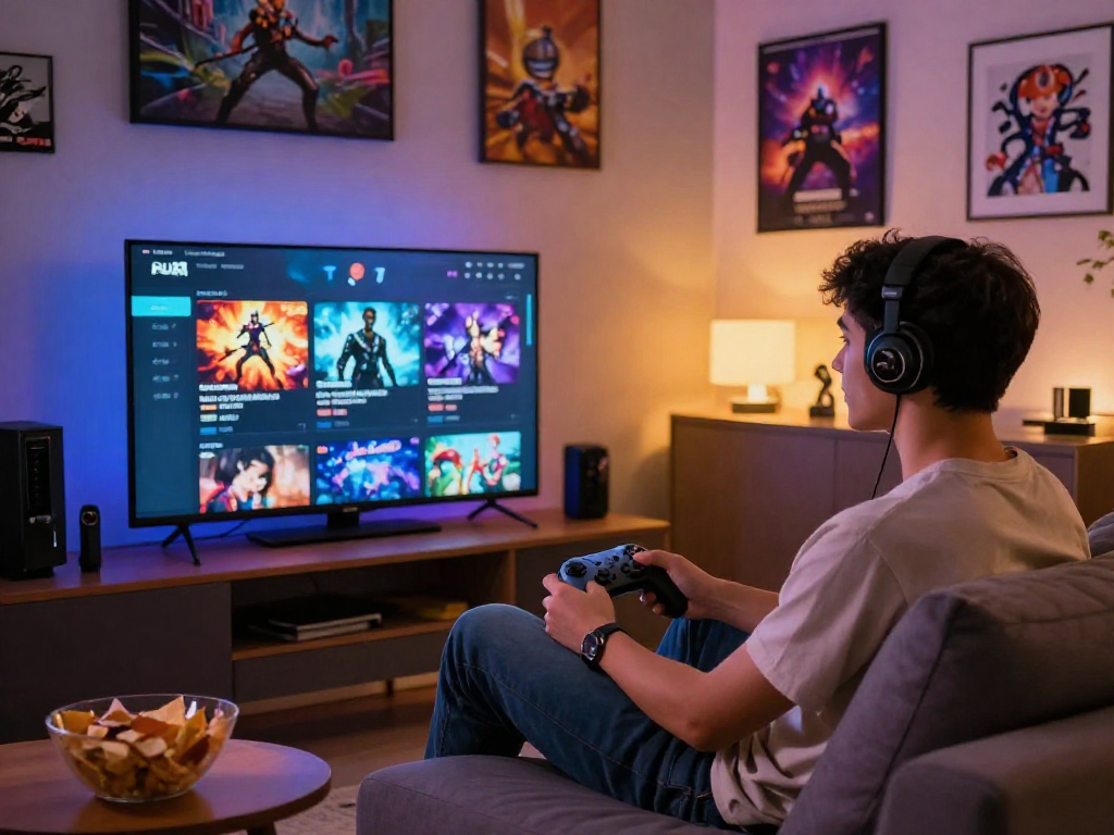 Engaging adult gaming moment displaying popular porn ganes in a cozy home setup.
