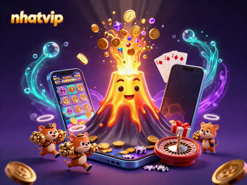 Experience the winning excitement of nhatvip with a 3D volcanic eruption of coins and treasures.