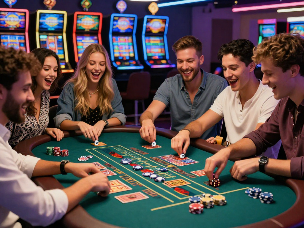 Giocatori entusiasti in un casinò italiani non AAMS, immersi nell'azione delle carte e dei dadi.