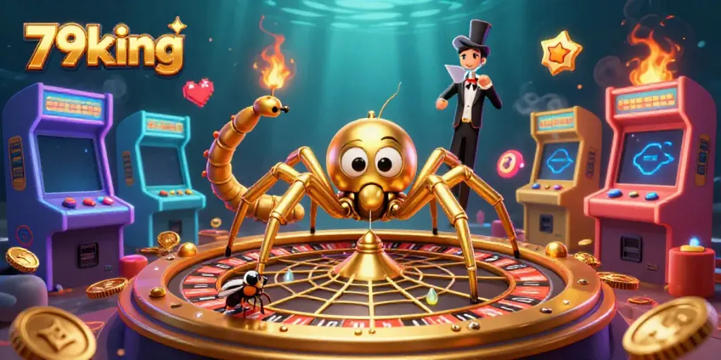 Experience thrilling bets at 79king in a vibrant casino game scene with dynamic characters.