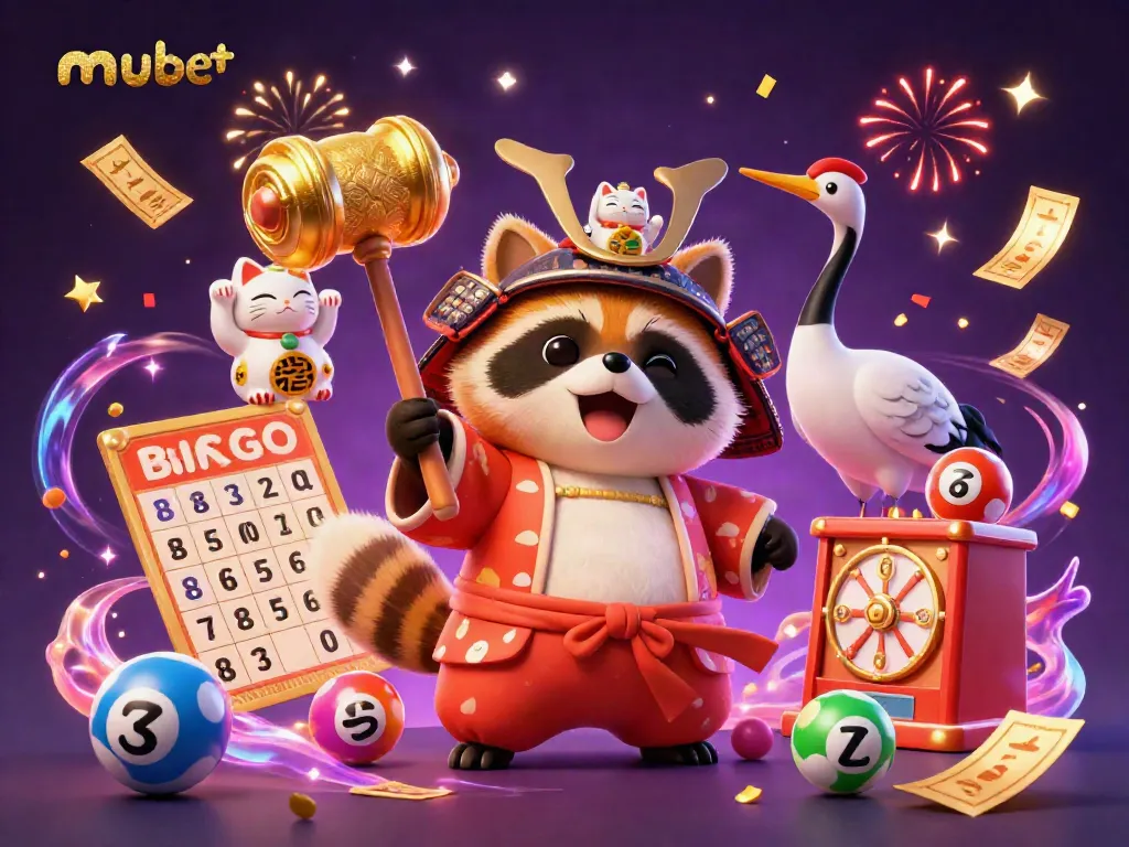 Join the celebration of mubet with colorful lottery elements and cheerful characters, capturing the essence of fortune.