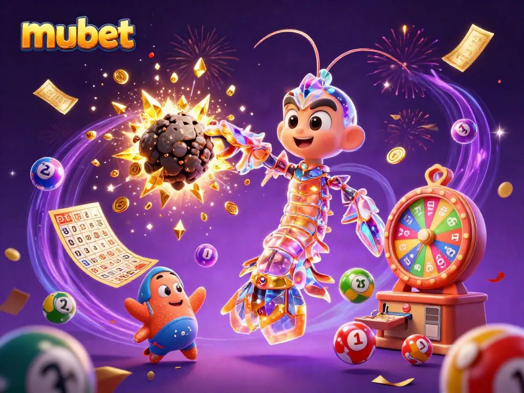 Experience excitement at mubet with a vibrant illustration of a galactic samurai shrimp and starfish amidst casino visuals.