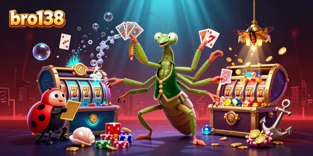 Engage with bro138 in this vibrant, high-energy casino scene featuring classic gambling elements.