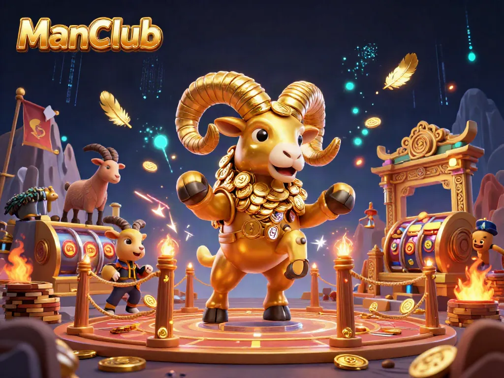 Experience thrilling bets at ManClub with golden ram and dynamic casino game elements.