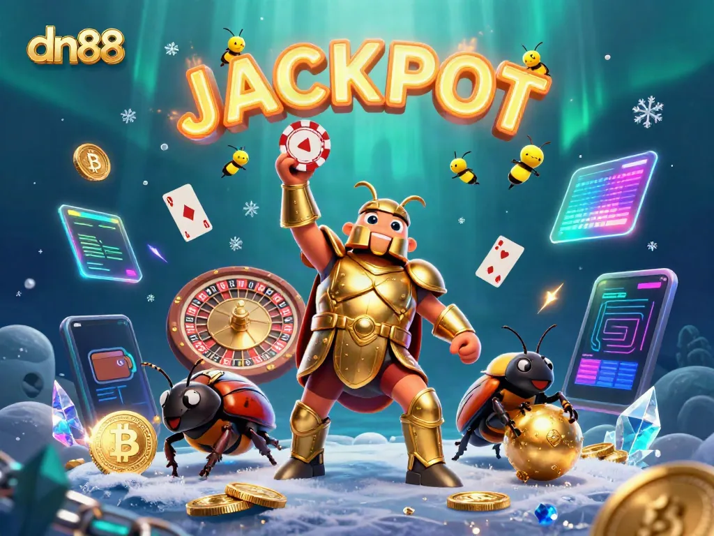 Experience the excitement of dn88 with a heroic beetle winning big at the casino in a vibrant 3D scene.