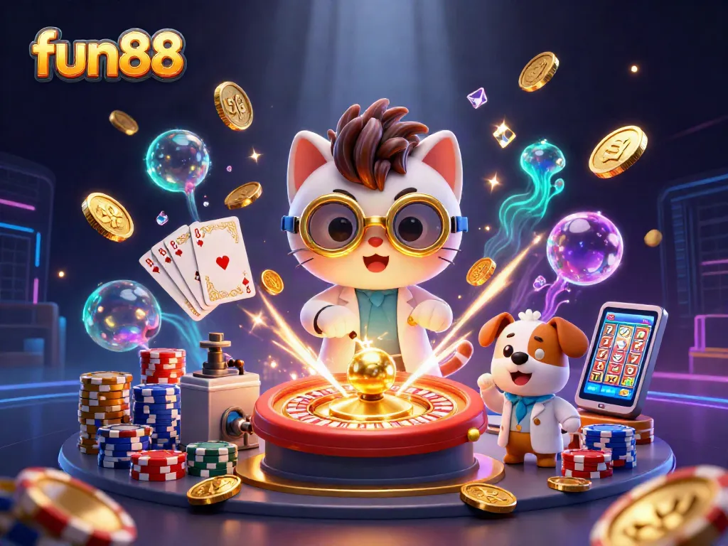 Win big with fun88 in this vivid 3D casino scene with animated gaming elements!