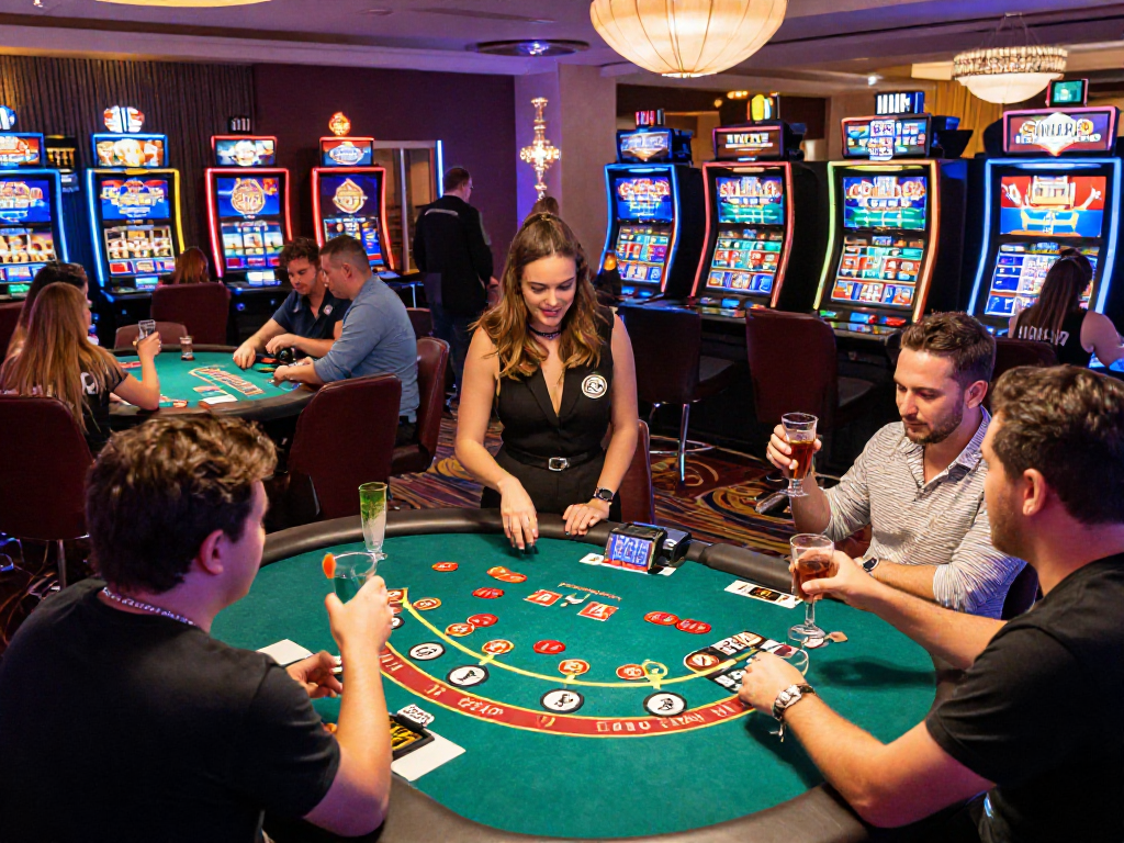 Giocatori ai casino italiani non AAMS, festeggiando vittorie in un ambiente vivace e coinvolgente.