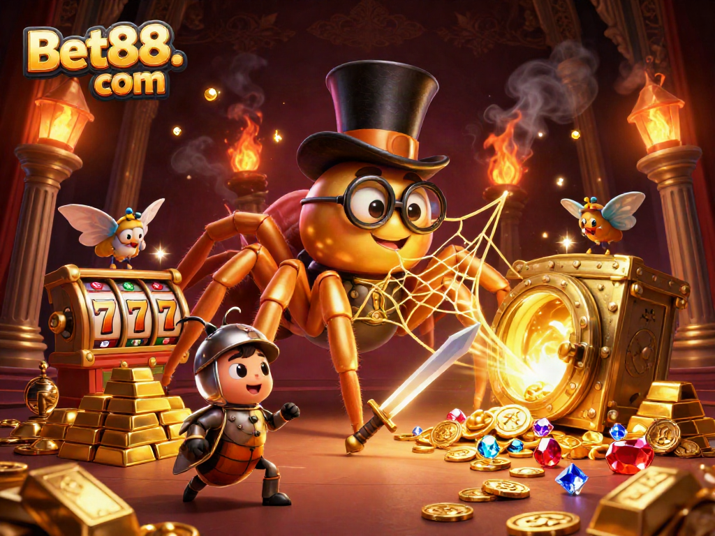 Engage in thrilling slots at Bet88. com with a vibrant casino scene filled with treasures.