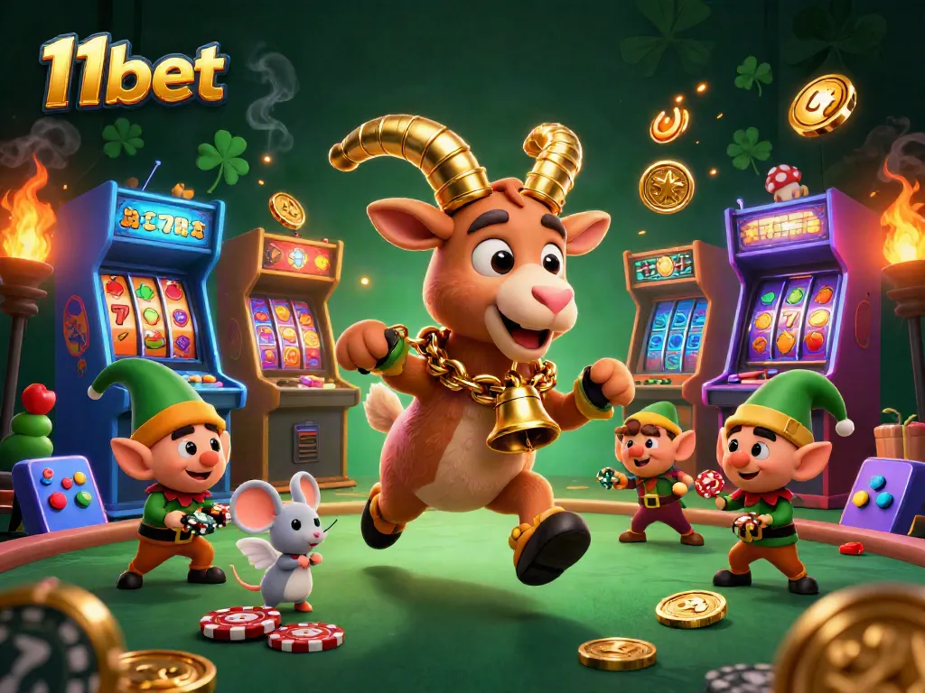 11bet casino scene with Krampus, angel mouse, and gremlins in action