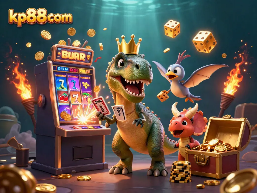 Experience the excitement of kp88 com with our fun characters in a vibrant casino scene!