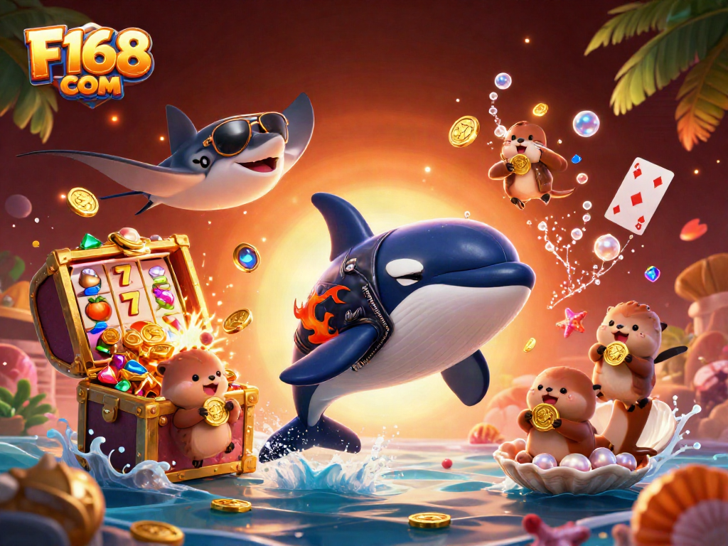 Experience the excitement of F168 COM with vibrant sea creatures celebrating a jackpot.