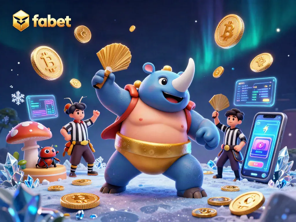 Experience thrilling betting moments with fabet, featuring dynamic characters and glowing crypto elements.